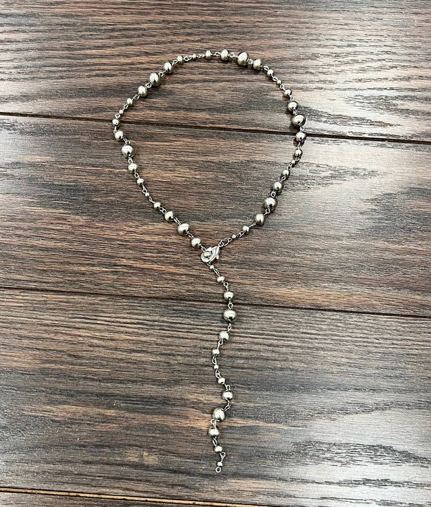 Handmade Lariat Silver Navajo Bead Necklace