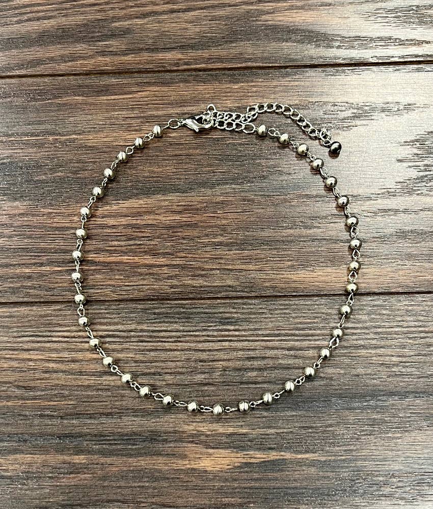 6mm Handmade Silver Navajo Bead Necklace