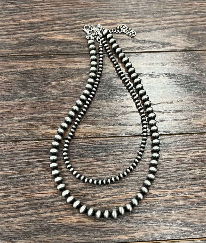 2 Strand Handmade Navajo Bead Necklace, 6 & 10mm beads