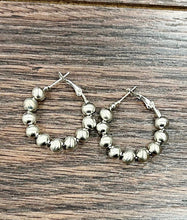 Load image into Gallery viewer, Silver Navajo Bead Hoop Earrings

