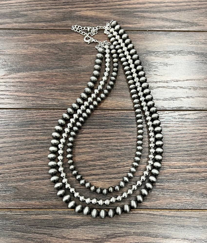 8mm & 10mm Handmade Silver & Navajo Bead Necklace