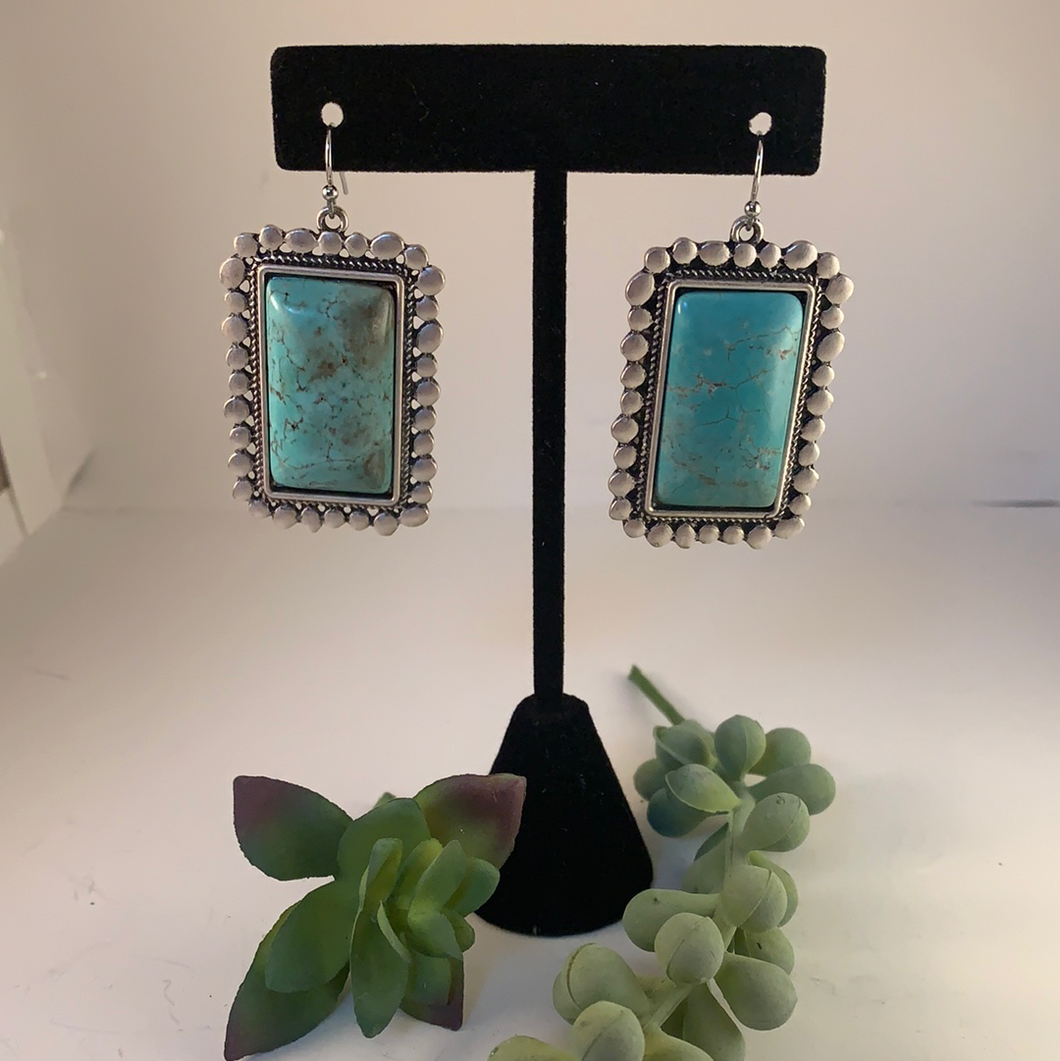 Natural Stone Rectangle Earring