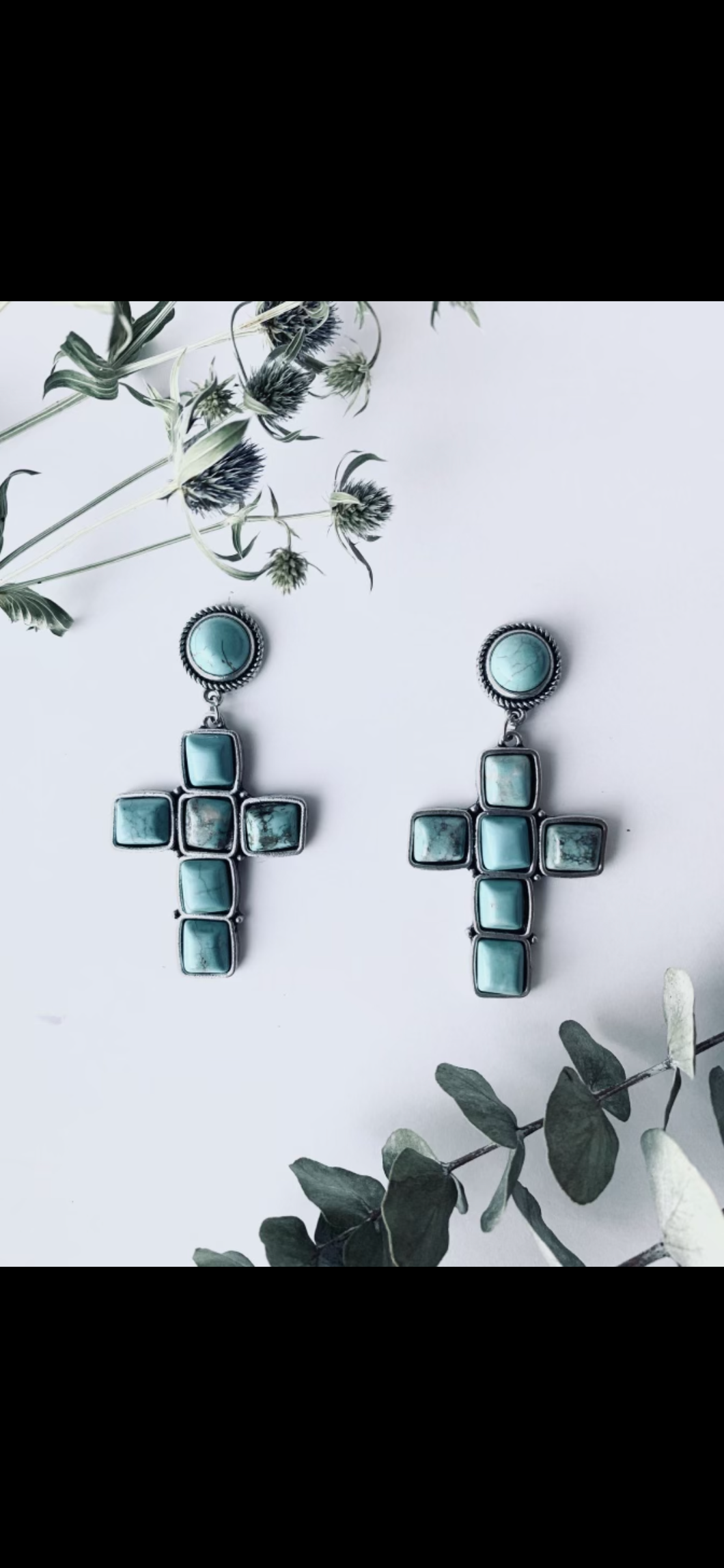 Natural Stone Cross Earring