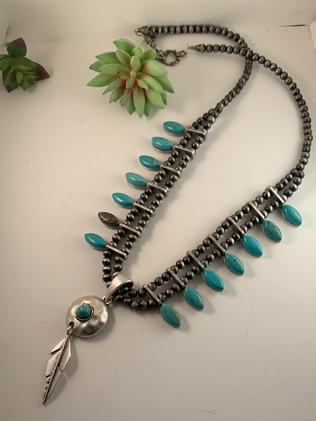 Natural Stone Feather Necklace