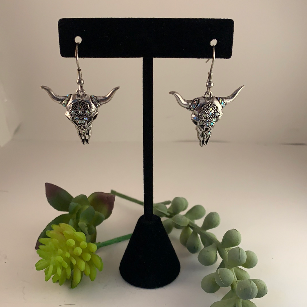 Long Horn Skull Earring